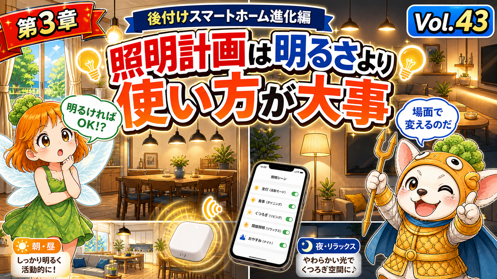 Vol.43 朝・食事・くつろぎで照明を使い分ける考え方の説明用イメージ